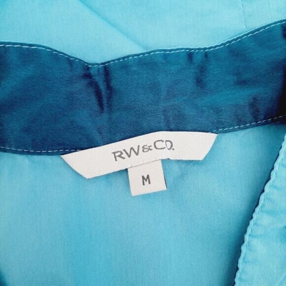 RW&CO Fitted V-Neck Short Sleeve Shirt Tailored Top Blue Sz M - Picture 11 of 12